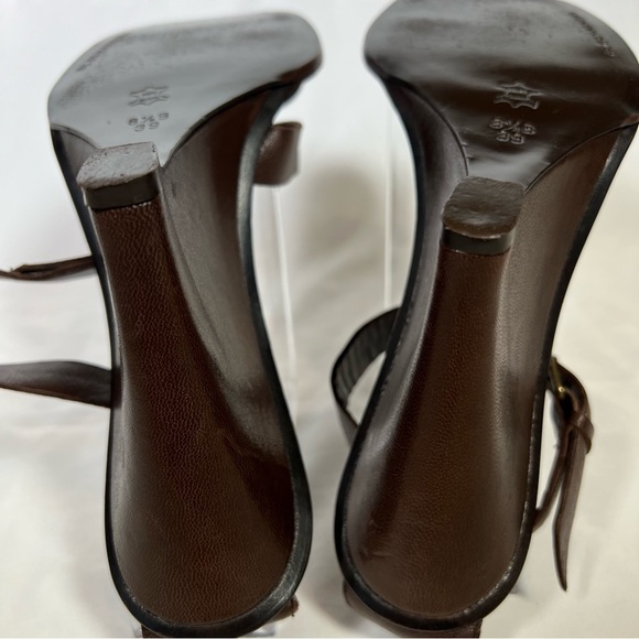 BCBGMaxAzria Brown Leather Strappy Ankle Strap 4” Wedge Sandals Size 8.5 39 - Picture 15 of 15